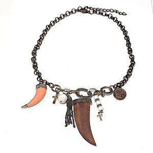 Wood & metal trinket charm necklace